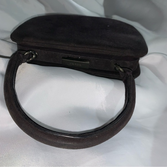 PRADA "zaffiro" blue-black SUEDED LEATHER top handle bag - Picture 3 of 12